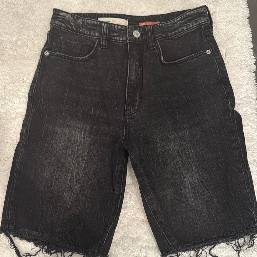 NWOT Anthropologie Pilcro Long Length Bermuda Denim Jean Shorts Black Size 26